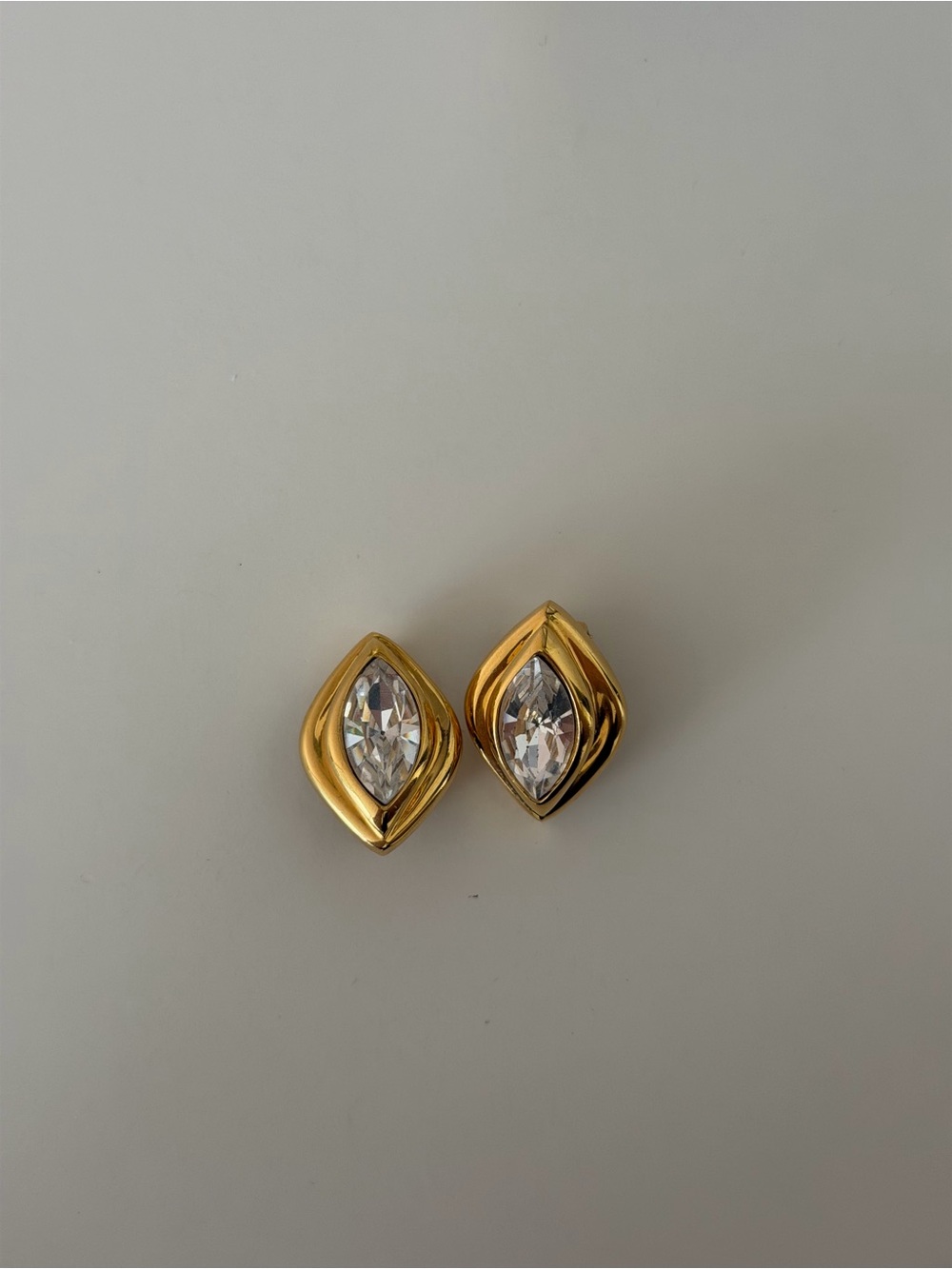 Authentic Vintage St. John Gold-Tone Marquis Crystal Clip-On Earrings